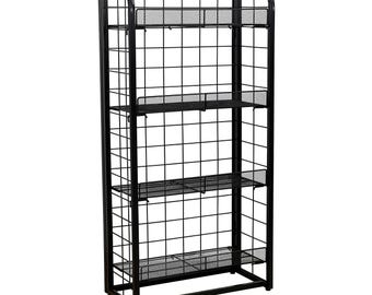 Metalen gaas displayrek – Vrijstaand winkelrek met 4 lagen | Winkeldisplay voor boetieks, zwart draadgaas - #A48