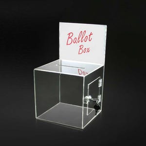 Clear Acrylic Ballot Box with Lock n Key – 8” Secure Donation & Suggestion Box with Slot