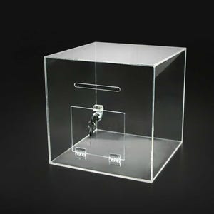 Clear Acrylic Ballot Box – 12” Lockable Donation n Suggestion Box with Slot & Storage