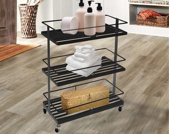 Wells Utility Metalen Plank Rolwagen, opbergruimte voor in de bijkeuken, industrieel meubilair voor kleding, meubilair, kledingrek Winkeldisplay