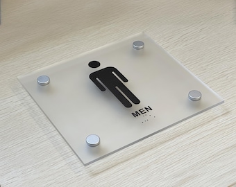 Gematteerd wandbord voor toiletruimte met afstandhouders – Modern bord voor badkamerdeuren voor kantoren, hotels en toiletten