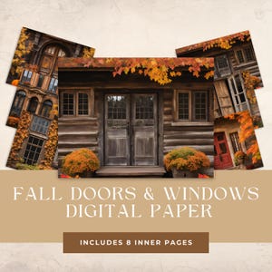 Papel digital de puertas y ventanas rústicas - Kit de diario basura - Fondos vintage