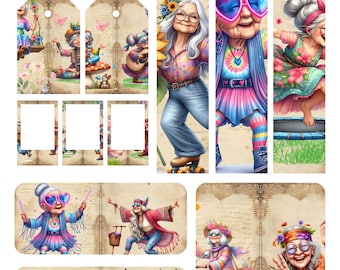 Hippie Grandma Printable Ephemera  Digital Download for Creative Journaling