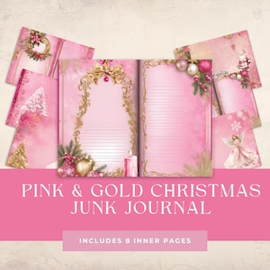 Pink and Gold Christmas Digital Paper - Vintage Retro Junk Journal - Printable Scrapbook Supplies