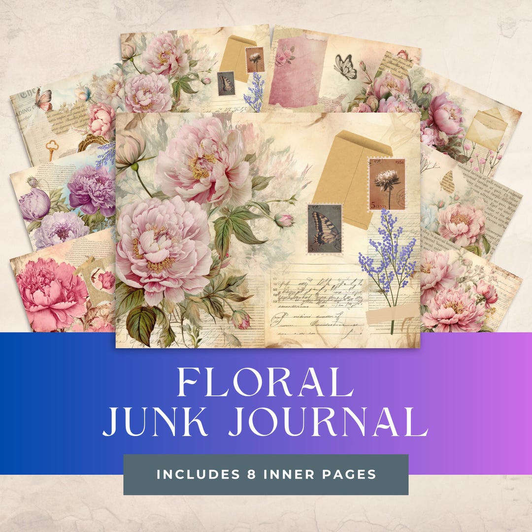 Vintage Floral Junk Journal Pages - Digital Scrapbook Kit - Printable ...