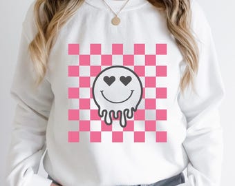 Checkered Drippy Smile SVG: Melting Happy Face Clipart (Digital Download)