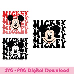 May include: Black and white digital download design featuring Mickey Mouse's face surrounded by the word "Mickey" repeated in a psychedelic pattern.