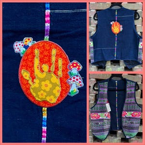 Women’s S/Med Jerry Hand Appliqué Vest Upcycled