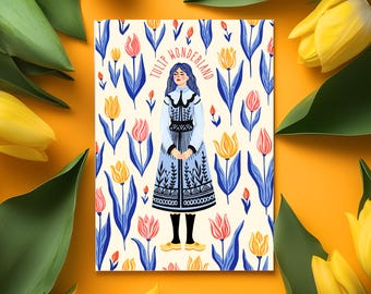 Printable Funny Card | Instant Download Greeting Card | Girl in tulips  | Digital Card