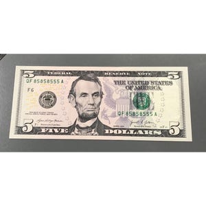 Fancy Serial number Binary Five Dollar Bill Series 2021 GEM Currency 85858555