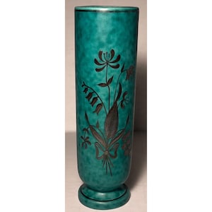 Vintage Gustavsberg Argenta 1029 Footed Vase Lily Design Sweden Sterling Overlay