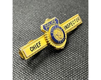 Vintage Hook-Fast Police Tie Clip Chief Inspector State of Texas Badge Bar