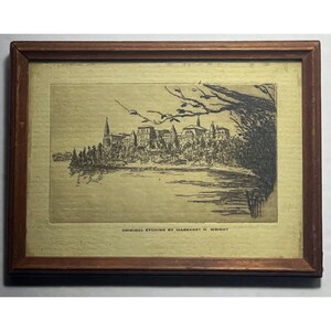 Vintage Original Etching Margaret H. Wright Wellesley College Hall Art
