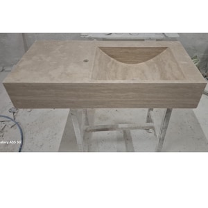 Handcrafted Travertine Marble Wall Mount Sink: Rough Edge Stone