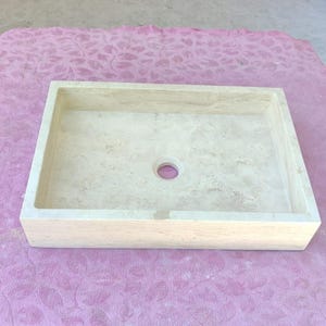 Rectangular Travertine Stone Sink Basin: Modern Bathroom Vanity Vessel