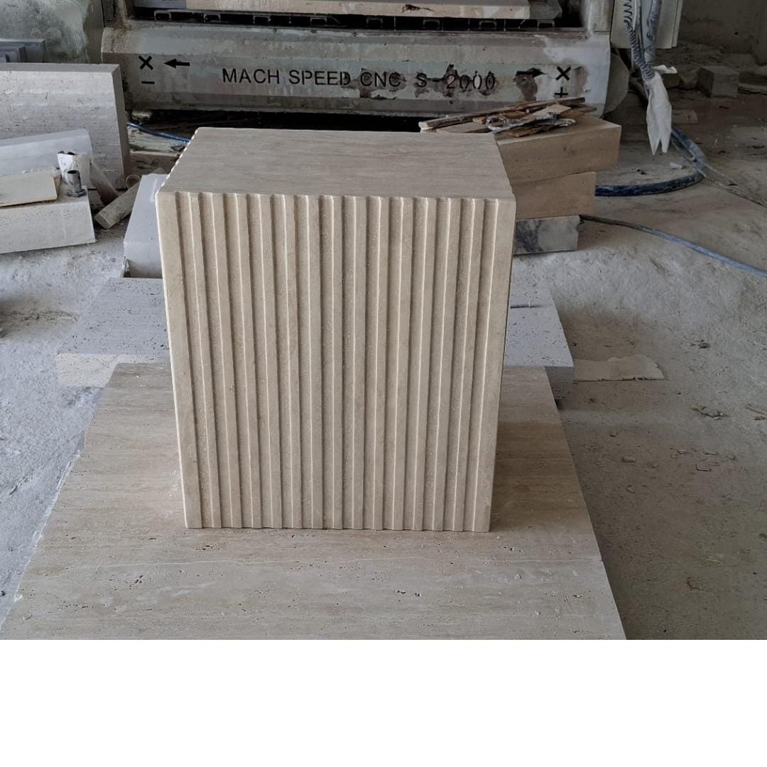 Handcrafted Modern Travertine Fluted Console Table, Rectangular Stone