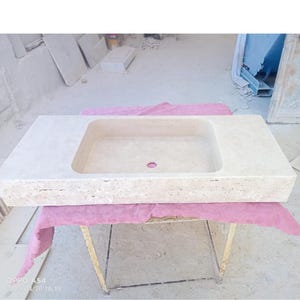 Rectangular Travertine Stone Sink: Modern Bathroom Vanity Basin (W107cm x D45cm x H13cm)