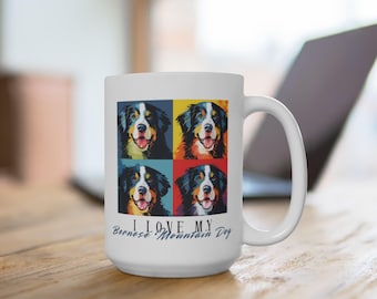 Bernese Mountain Dog Mug 15oz - Large Latte Cup, Hot Chocolate Mug, Dog Lover Gift, Ceramic Coffee Cup, Gift for Bernese Mountain Dog Owners