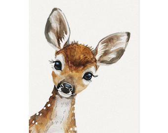 Baby Deer Nursery Poster – Watercolor Matte Art Print