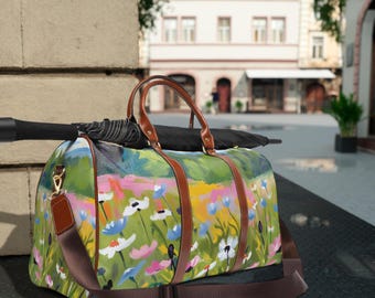 Travel Bag - Beautiful Flower Design Luxury, Floral Tote for Travelers, Waterproof Weekend Bag, Fashionable Carry On Duffel, Wildflower
