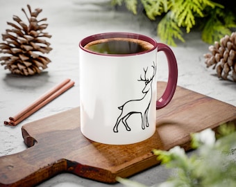 Deer Stag Line Drawing Minimalist Mug, Cabin Decor, Wildlife Lover Gift, Nature Inspired Coffee Cup, Forest Animal Tea Mug
