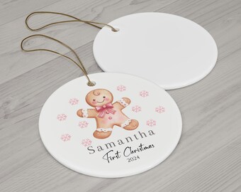 Ceramic Ornament, Personalized Baby's First Ornament, Glossy Finish, 7 Designs, Mark Special Occasions,Gingerbread Man, Christmas Tree,