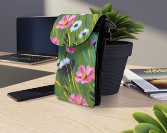 Floral Cell Phone Wallet, Phone Card Holder, Women's Phone Case, Pocket Wallet, Floral Design Wallet, Phone Sleeve