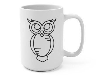 Owl Mug 15oz WHITE Minimalist Art Great for Hot Chocolate or Latte