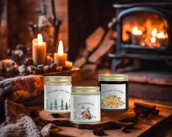 Christmas Scented Candles, Coconut Apricot Wax (4oz) Frasier Fir, Cinnamon Chai, Unscented, Holiday Gift Set, Home Decor, Aromatherapy,