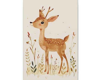 Canvas Print: Minimalist Boho Baby Deer, Wall Art, Home Decor, Rustic Nursery Decor, Gift for Nature Lovers, Woodland Animal Art, Child's