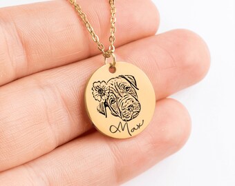 Pet Portrait Necklace, Pet Memorial, Gift for Pet lover, Gift for her, Engraved photo of a beloved pet, Dog lover, Cat lover