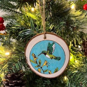 Hanging Wooden Hummingbird Ornament, Original Artwork, Hand-painted, Natural Wildlife, Christmas Ornament, Rustic Christmas Decor, Gift Idea