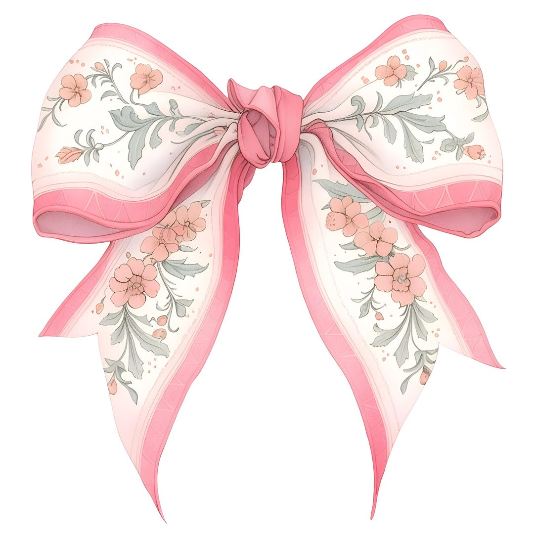 10 Watercolor Pink Coquette Ribbon Bow Clipart Bundle, Wedding Floral ...