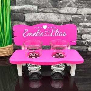 Shot glass personalized shot bench including 2 shot glasses with engraving name for the bride and groom wedding gift gift idea lovers