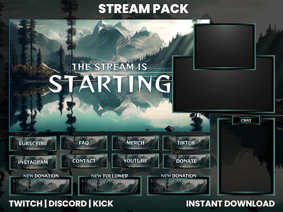 Animated Twitch Stream Pack | Webcam Overlay | Lake Reflection | Animated Screens | Chat Box Overlay | Twitch Alerts | Kick | Youtube