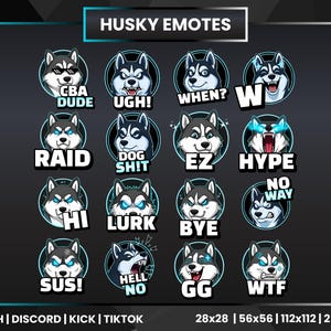Husky Twitch Emotes Set | 16 Angry & Funny Dog Emotes for Twitch Discord Kick TikTok | Husky Stream Chat PNG Pack