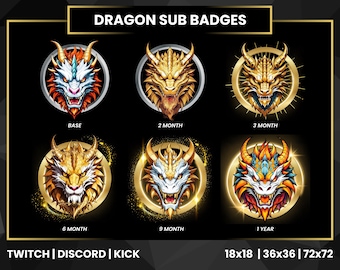 Dragon Twitch Sub Badges | Twitch Bit Badges | Dragon Face Badges | Twitch Badges | Golden Dragon Badges | Dragon Bits  | Discord | Kick
