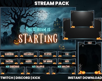 Graveyard Halloween Stream Pack – Spookachtige Twitch, Discord & Kick-overlaybundel | Geanimeerde streamschermen en -panelen | Direct downloaden