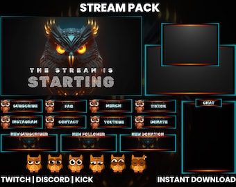 Animated Twitch Stream Pack | Owl Stream Pack | Owl Twitch Emotes | Webcam Overlay | Animated Screen Overlay | Twitch Alerts | Panels