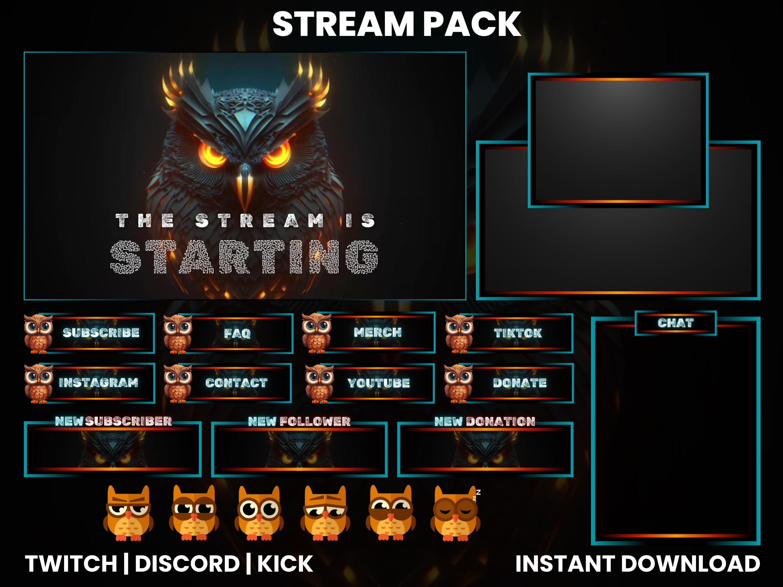 Animated Twitch Stream Pack | Owl Stream Pack | Owl Twitch Emotes | Webcam Overlay | Animated Screen