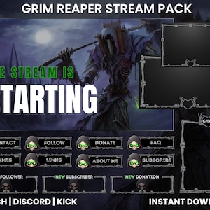 Grim Reaper Twitch Stream Pack | Spooky Stream Pack | Webcam Overlay | Animated Screens | Chat Box Overlay | Twitch Panels | Reaper Logo