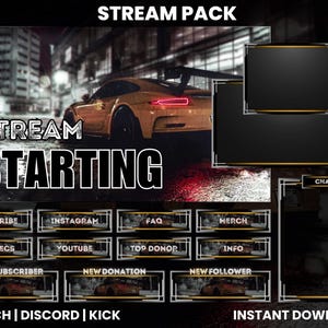 Animated Twitch Stream Pack | Twitch Screen Overlay | Sports Car Stream Pack | Twitch Alerts | Chat Overlay | Twitch Panels | Intermission