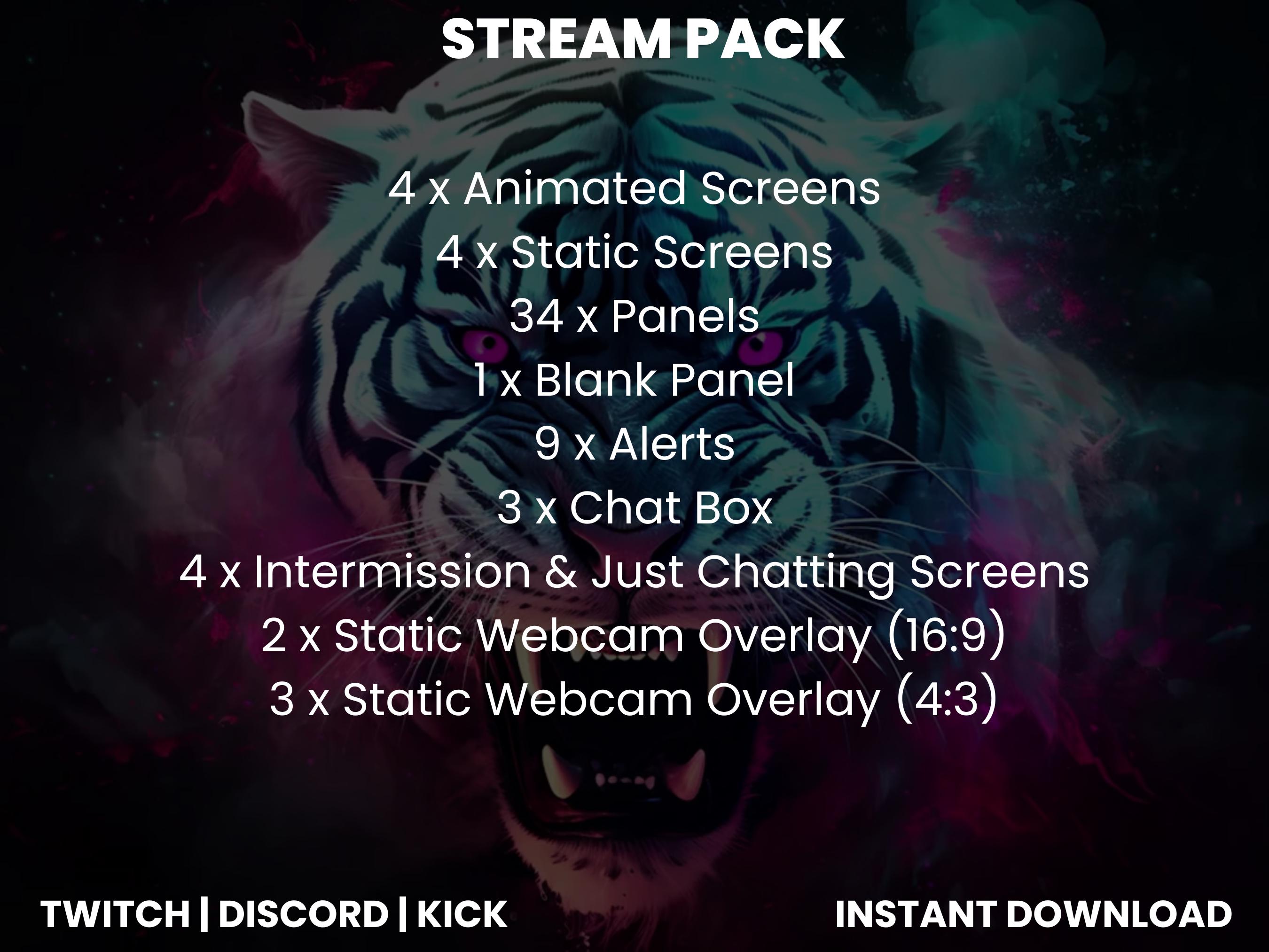Tiger Rip Overlay Neon White Tiger Twitch Stream Pack | Twitch Screen Overlay | Twitch ...