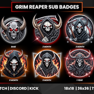 Grim Reaper Twitch Sub Badges | Bit Badges Twitch | Reaper Skull Badges | Neon Red | Neon Orange | Fire Reaper | Discord Badges | Kick Badge
