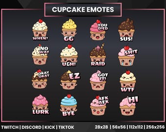 Emotes de cupcakes para Twitch / Emotes de cupcakes lindos para streamers / Emotes de cupcakes kawaii para stream / Pack de emoticonos de Discord y Kick / Emotes PNG para Twitch