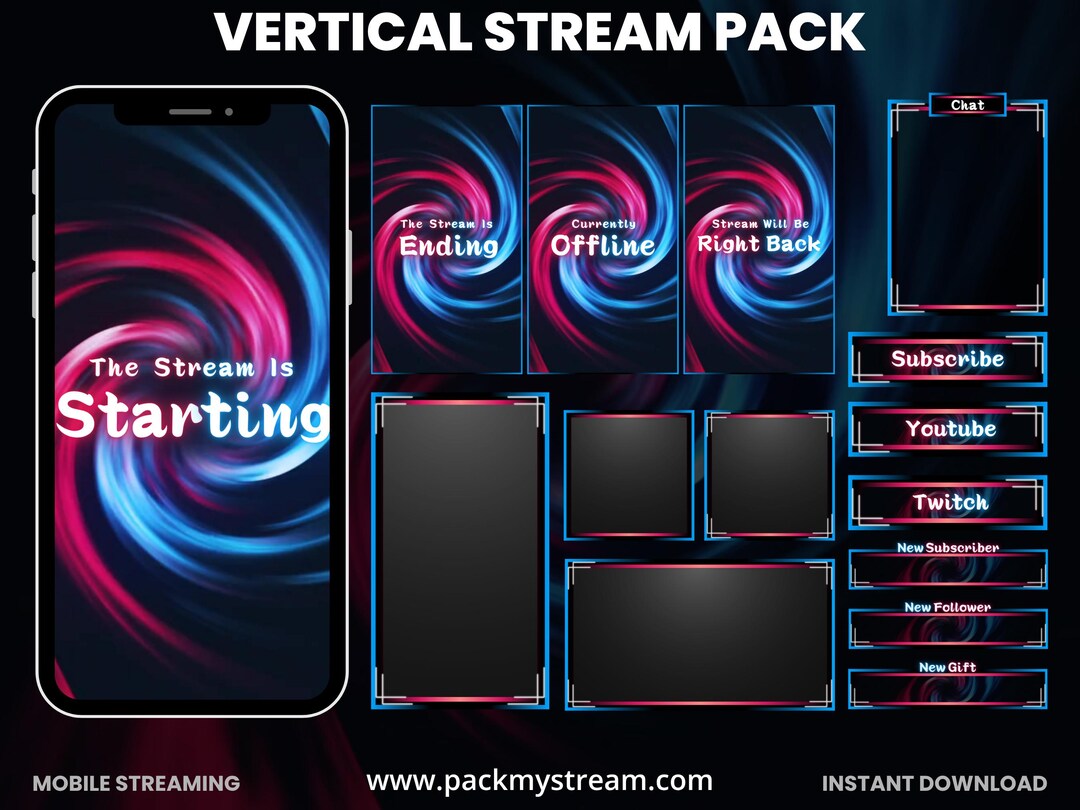Neon Vortex Vertical Stream Pack for Twitch, Youtube & Tiktok | Blue ...