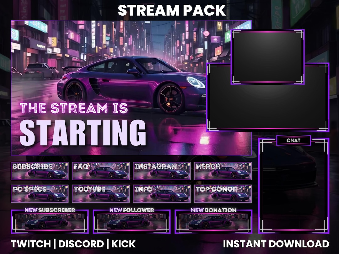 Animated Twitch Stream Pack | Twitch Screen Overlay | Sports Car Stream ...