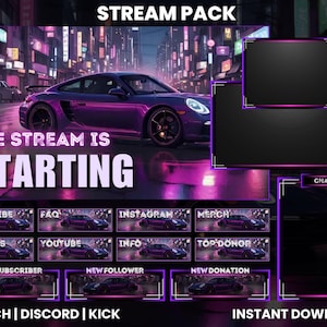 Animated Twitch Stream Pack | Twitch Screen Overlay | Sports Car Stream Pack | Twitch Alerts | Super Car | Chat Overlay | Animated Screens