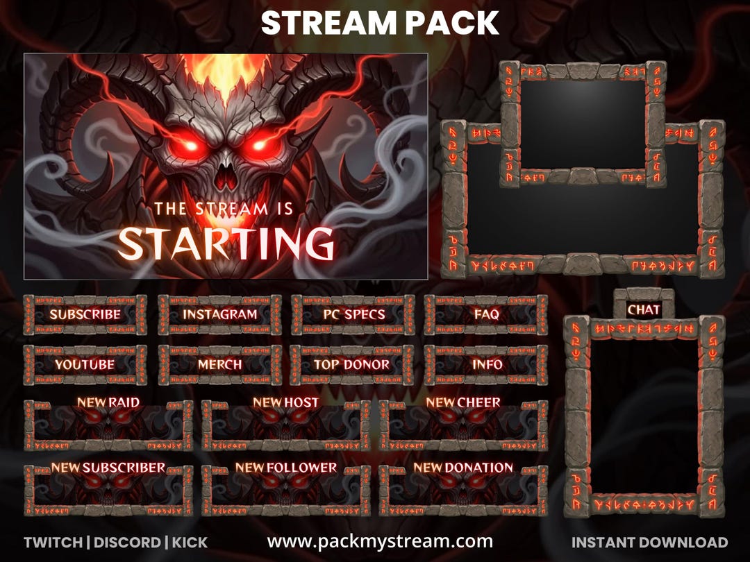 Demon Skull Stream Pack – Twitch Overlay, Fire Demon Gaming Overlay ...