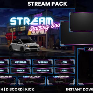 Twitch Stream Pack | Parked Vehicle | Twitch Screen Overlay | Webcam Overlay | Twitch Panels | Alerts | Twitch Chat Overlay | Discord | Kick